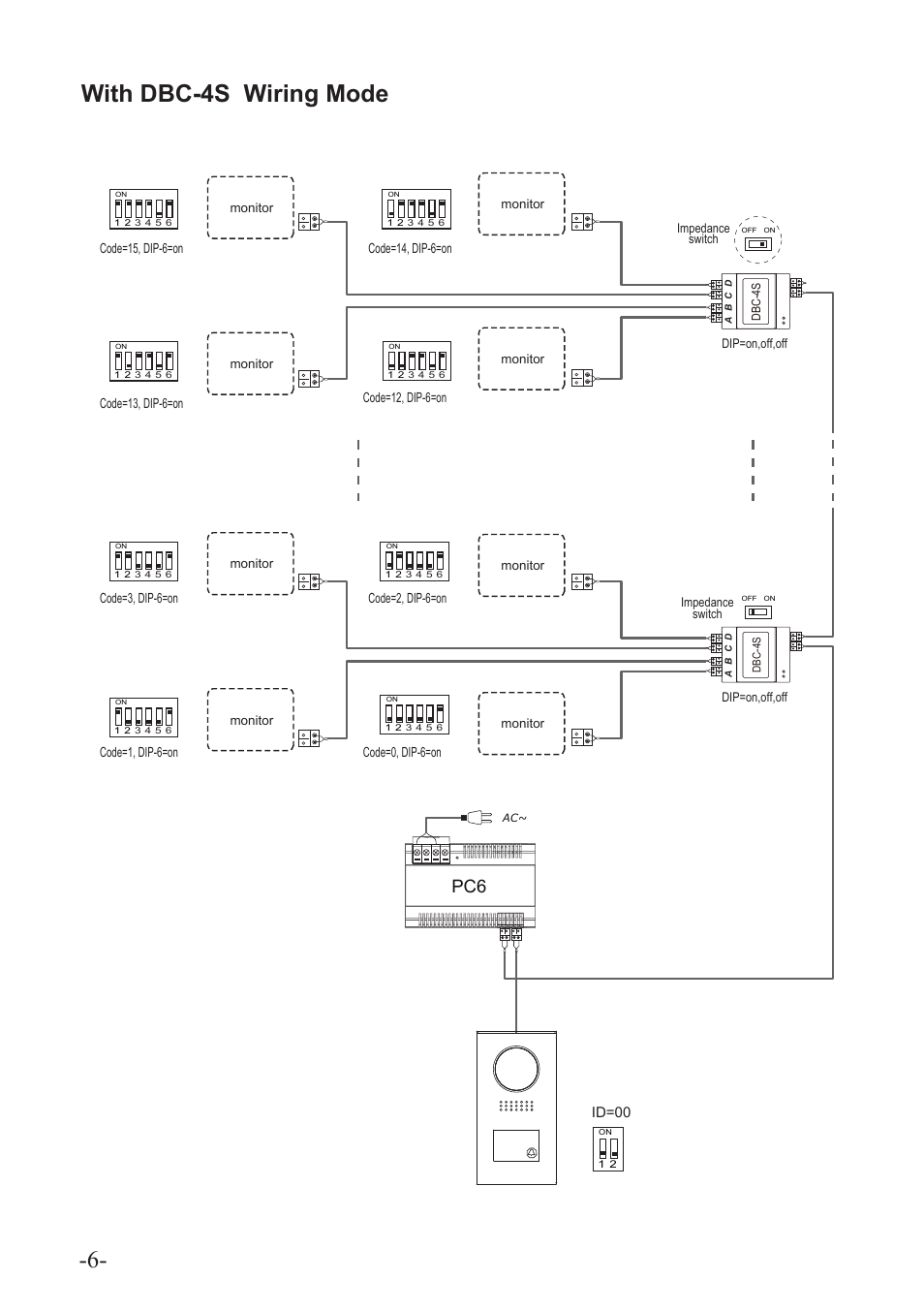 With dbc-4s wiring mode, Id=00 | V-Tech DT594 Manual User Manual | Page 6 / 12