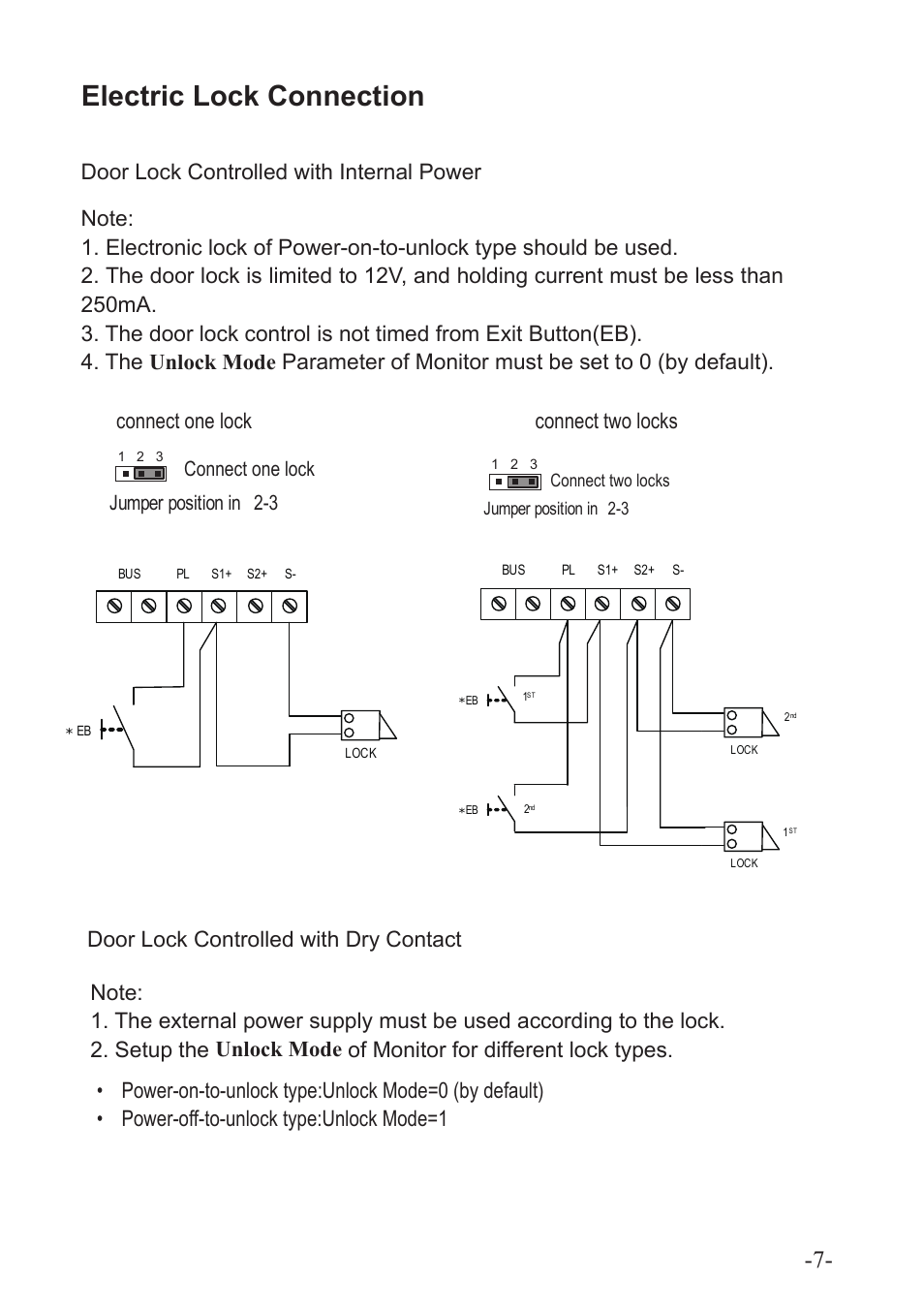 Electric lock connection, Jumper position in connect one lock 2-3 | V-Tech DT594 Manual User Manual | Page 7 / 12