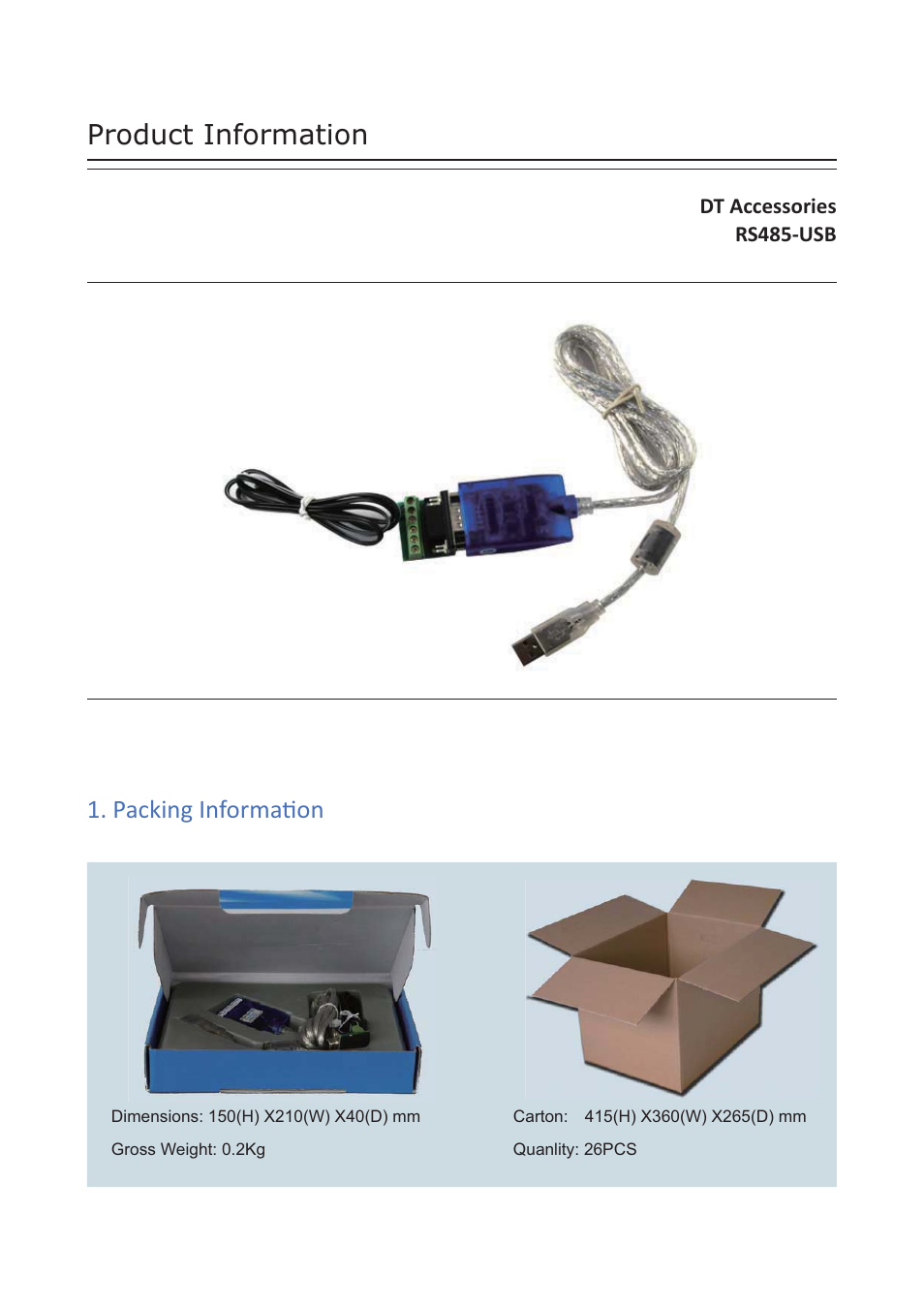 V-Tech RS485-USB Info User Manual | 1 page