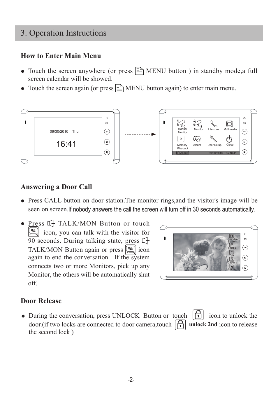 Operation instructions, Icon to release the second lock ) | V-Tech DT27SD_TD7 Manual User Manual | Page 4 / 12