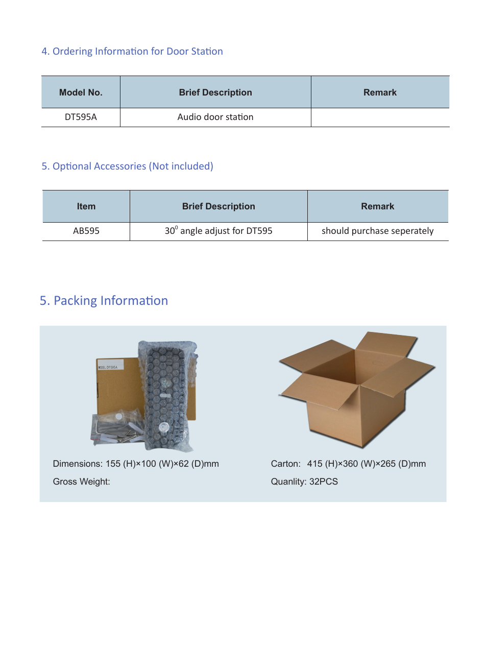 Packing information | V-Tech DT595A Info User Manual | Page 4 / 4