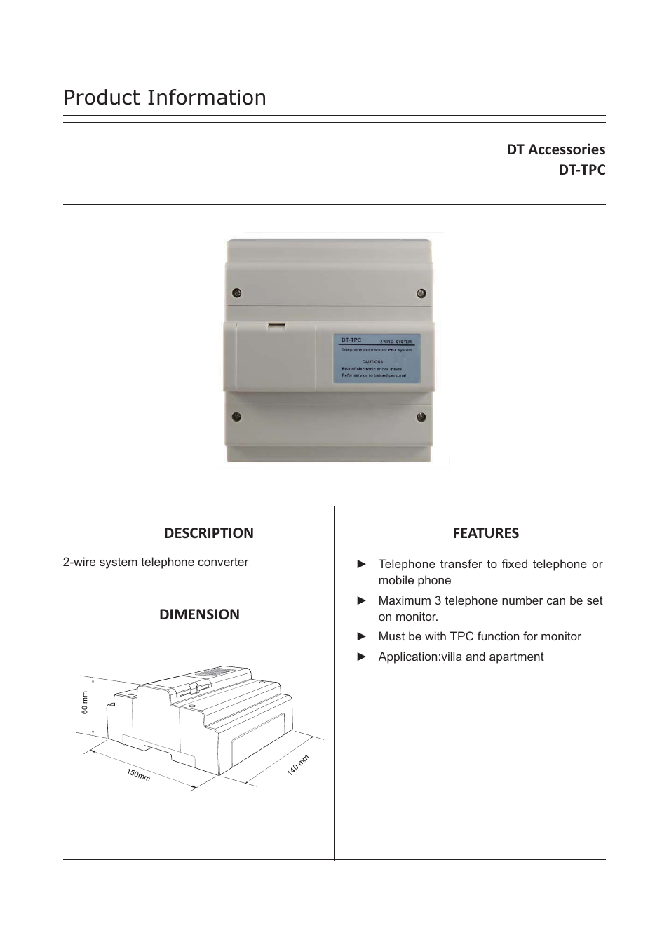 V-Tech DT-TPC Info User Manual | 3 pages