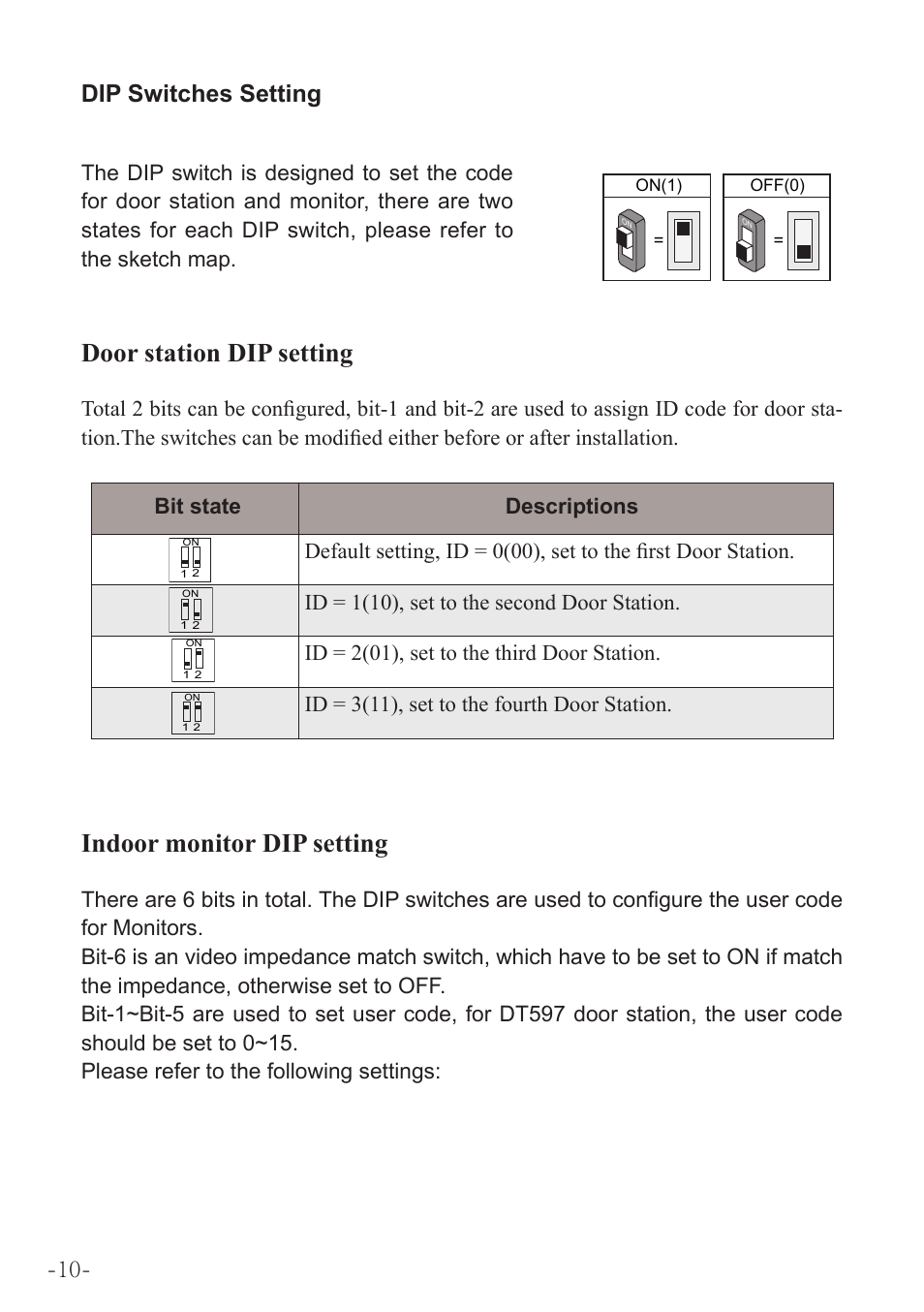 Dip switches setting | V-Tech DT597 Manual User Manual | Page 10 / 14