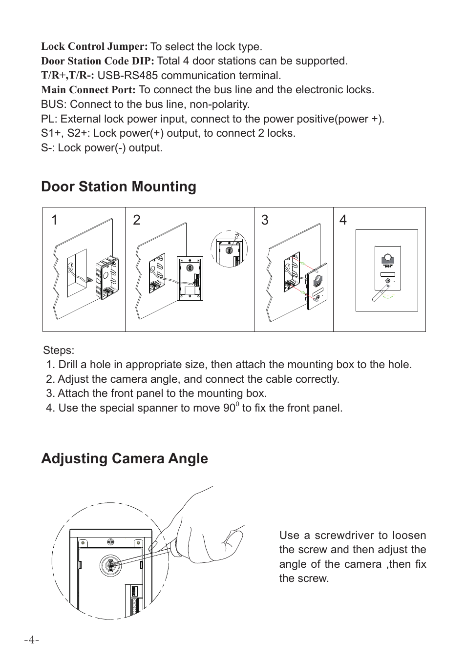 Door station mounting, Adjusting camera angle | V-Tech DT597 Manual User Manual | Page 4 / 14