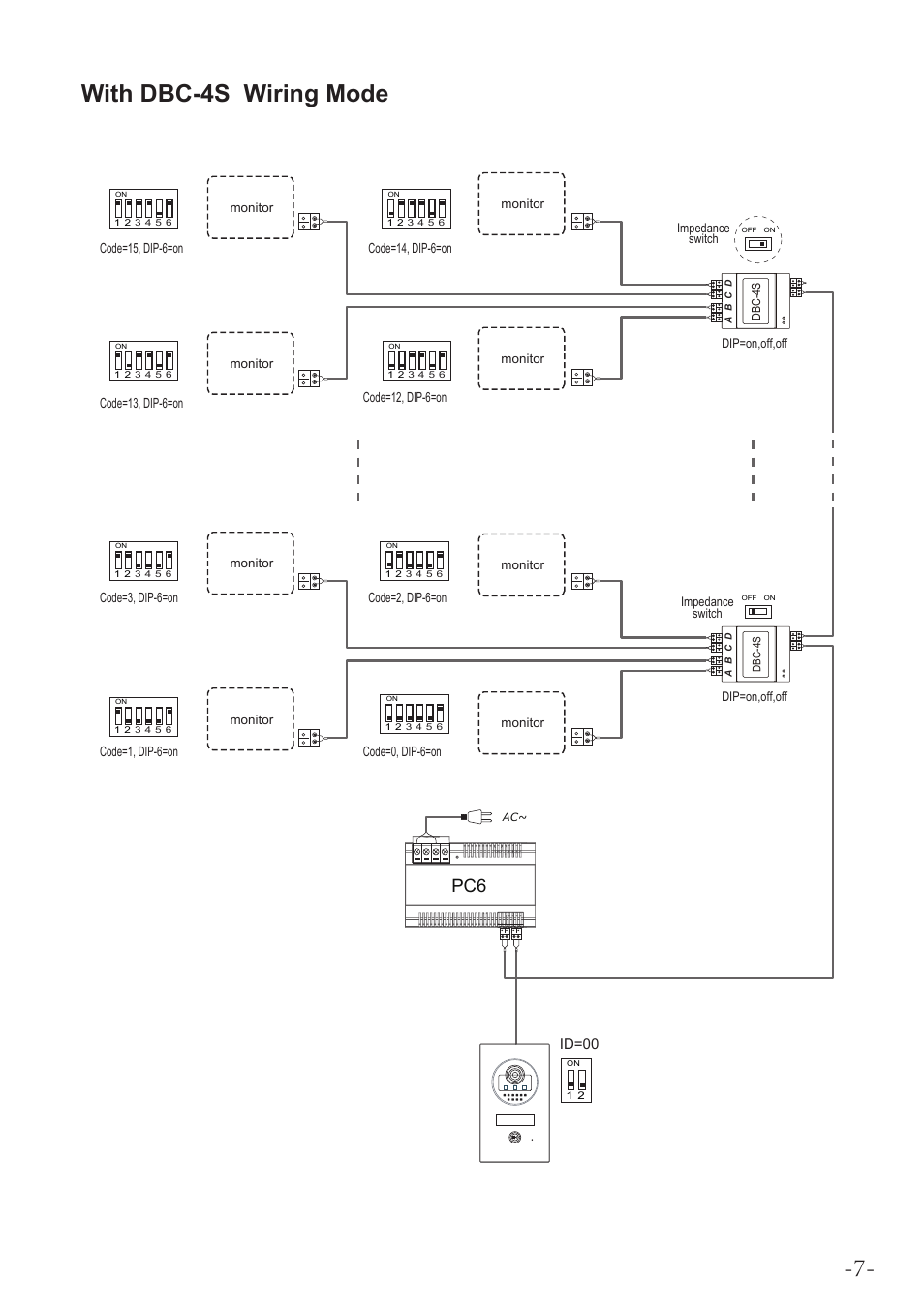 With dbc-4s wiring mode, Id=00 | V-Tech DT597 Manual User Manual | Page 7 / 14