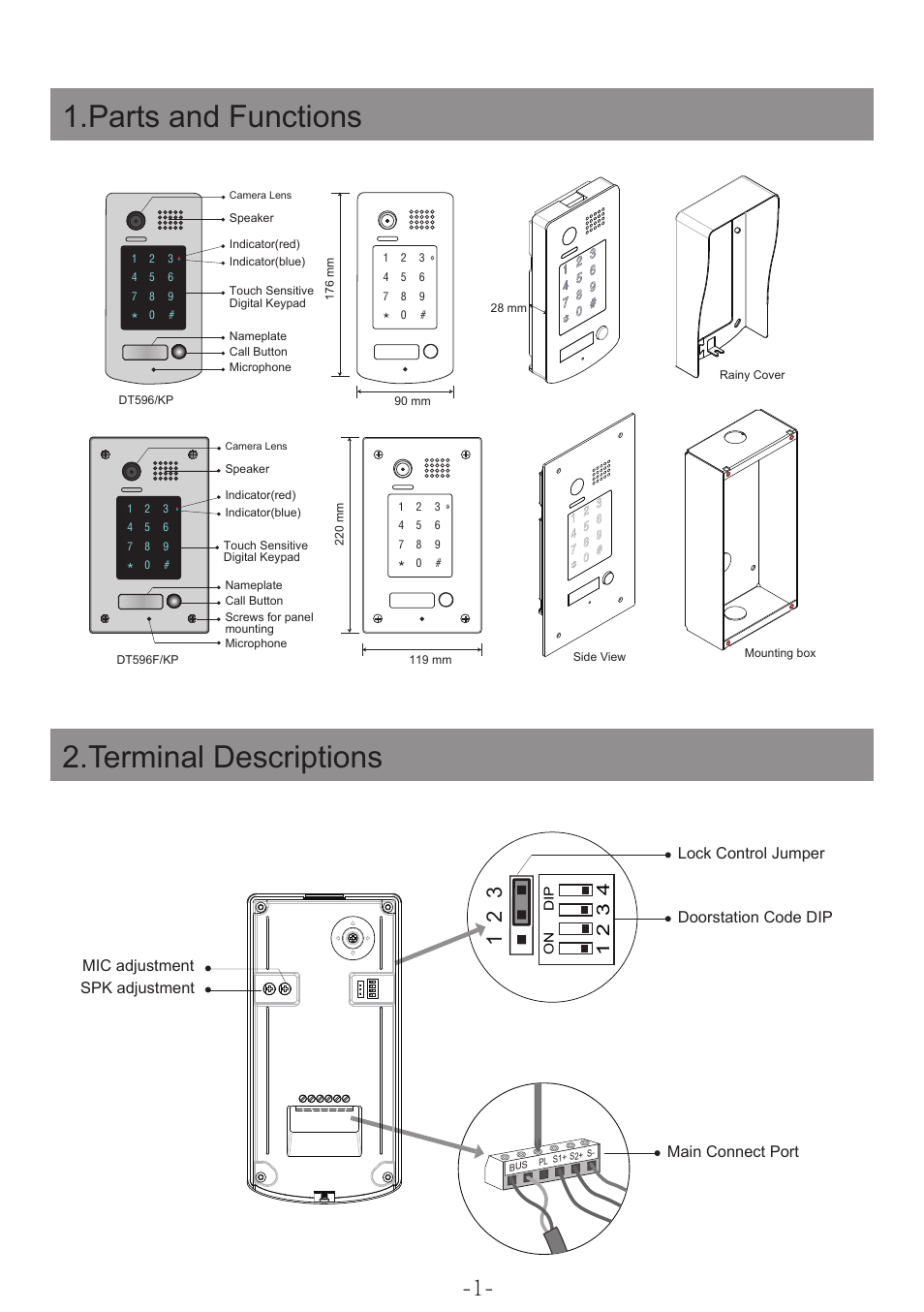 Parts and functions, Terminal descriptions | V-Tech DT596F_KP Manual User Manual | Page 3 / 24