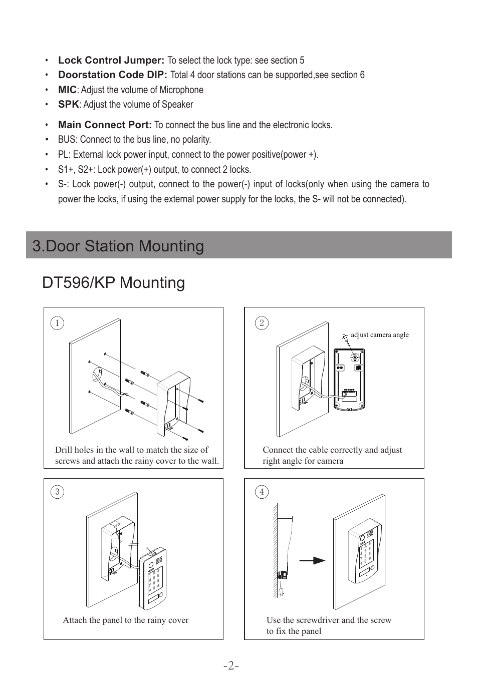 Door station mounting, Dt596/kp mounting | V-Tech DT596F_KP Manual User Manual | Page 4 / 24
