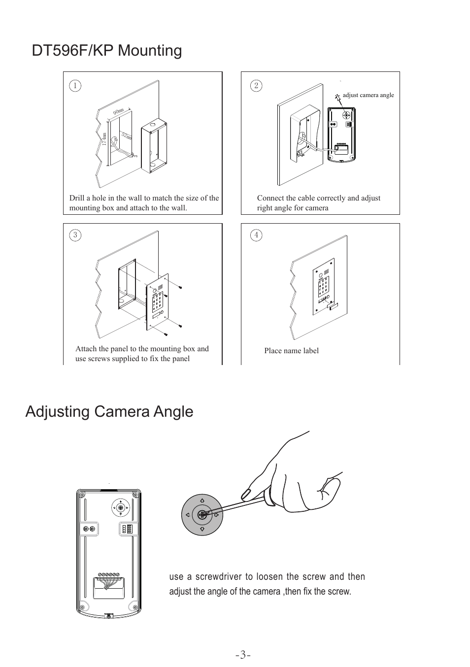 Dt596f/kp mounting, Adjusting camera angle | V-Tech DT596F_KP Manual User Manual | Page 5 / 24