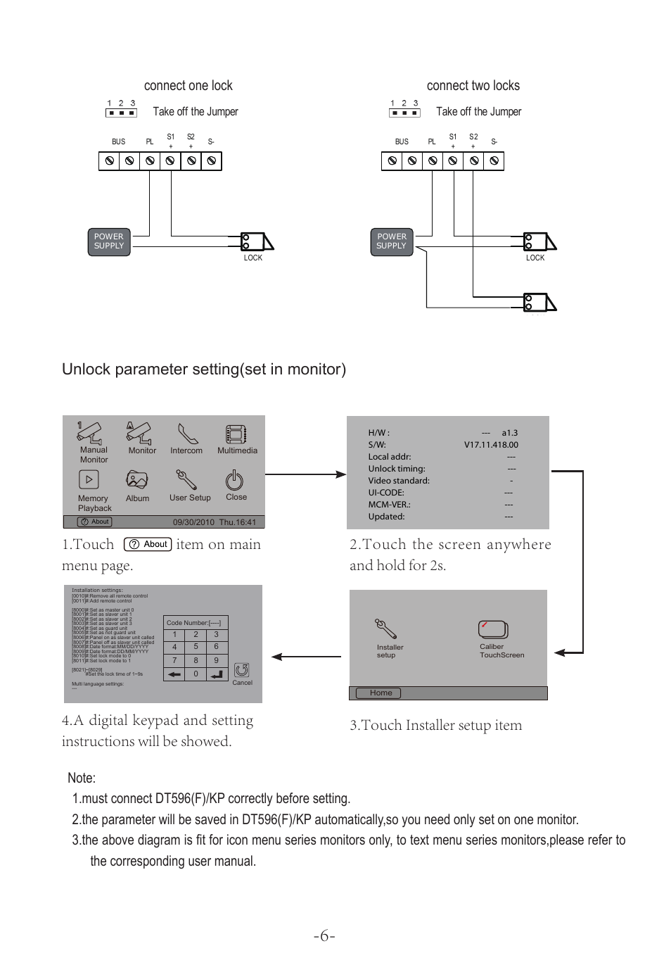 Unlock parameter setting(set in monitor), Take off the jumper | V-Tech DT596F_KP Manual User Manual | Page 8 / 24