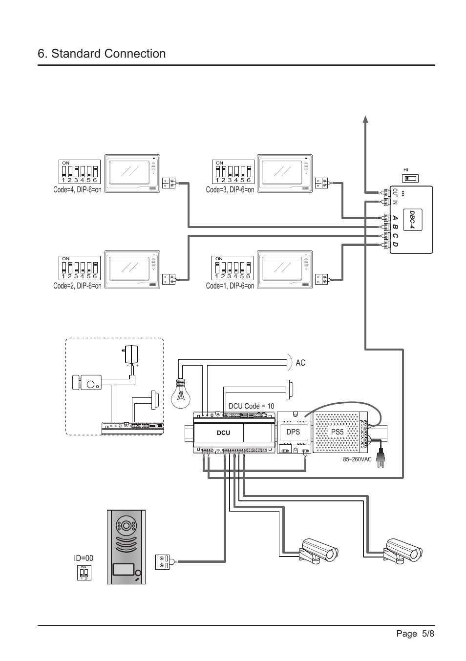 Standard connection, Page 5/8, Code=4, dip-6=on | Id=00 | V-Tech DT-DCU Manual User Manual | Page 5 / 8