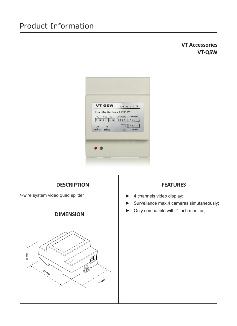 V-Tech VT-QSW Info User Manual | 3 pages