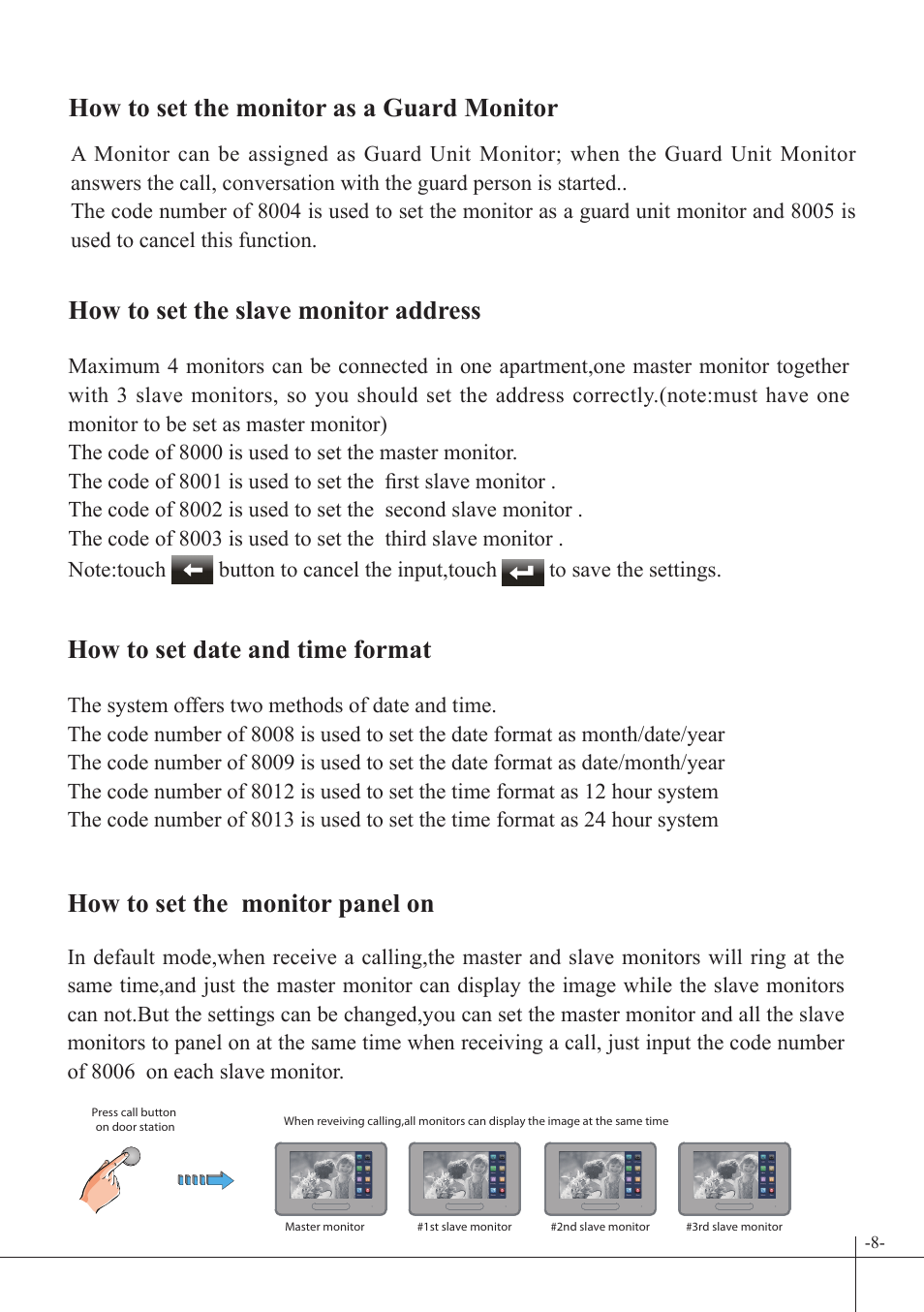 How to set the monitor panel on, How to set date and time format | V-Tech DT37_TD7 Manual User Manual | Page 9 / 12