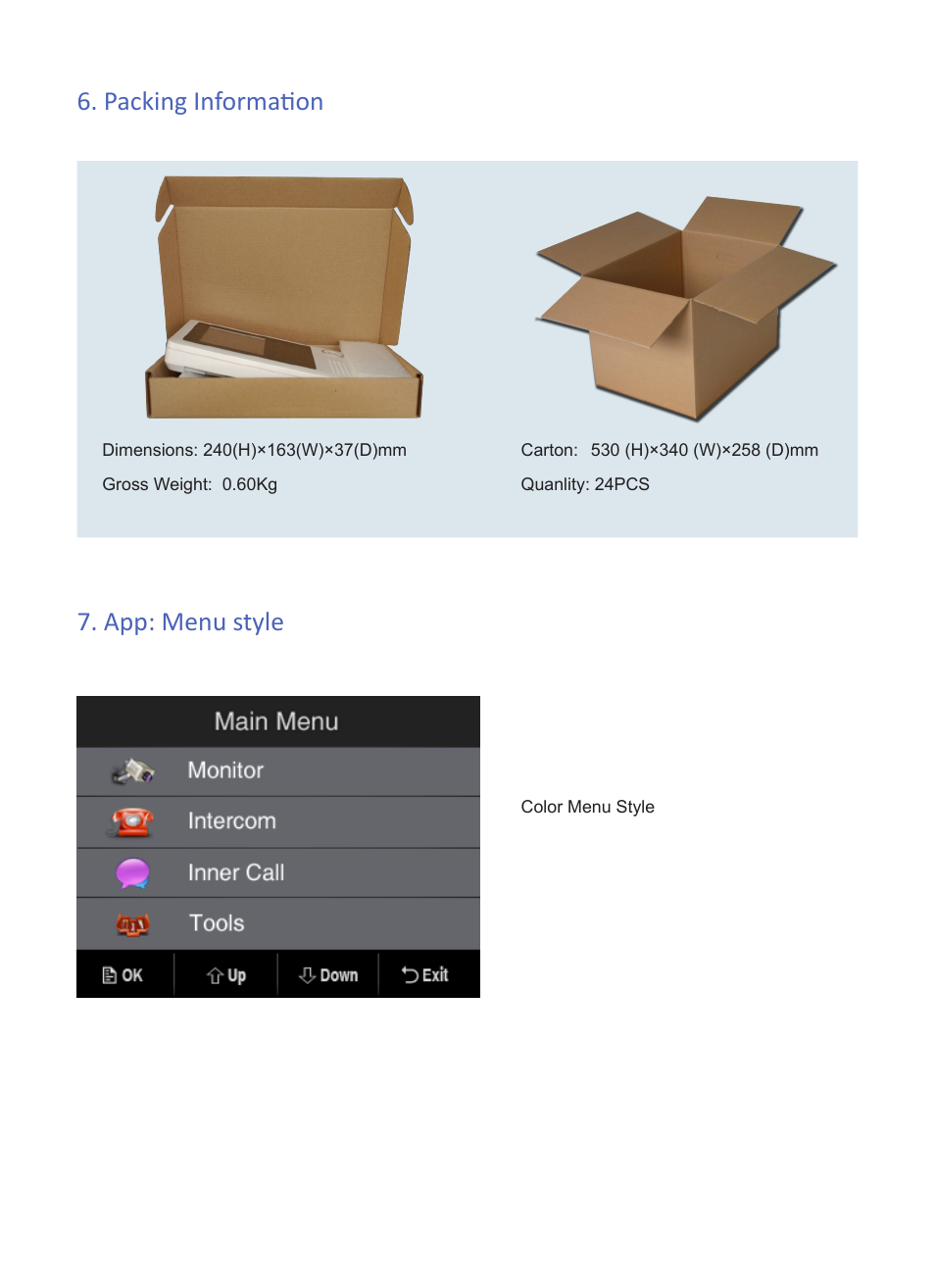Packing information 7. app: menu style | V-Tech VT24 Info User Manual | Page 4 / 4