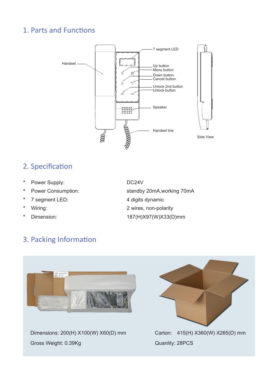 Packing information 1. parts and functions, Specification | V-Tech DJ4 Info User Manual | Page 2 / 2