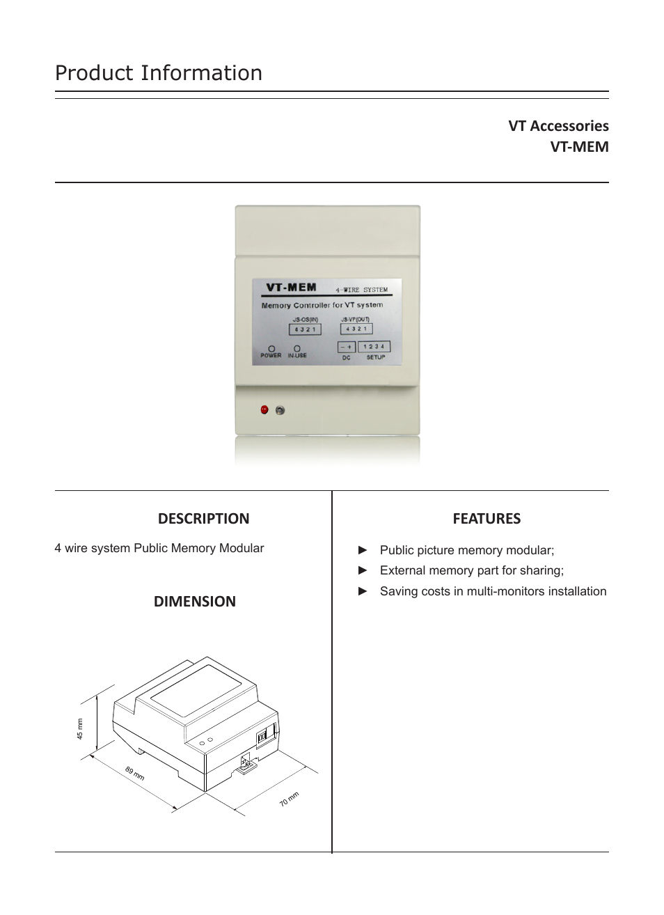 V-Tech VT-MEM Info User Manual | 3 pages