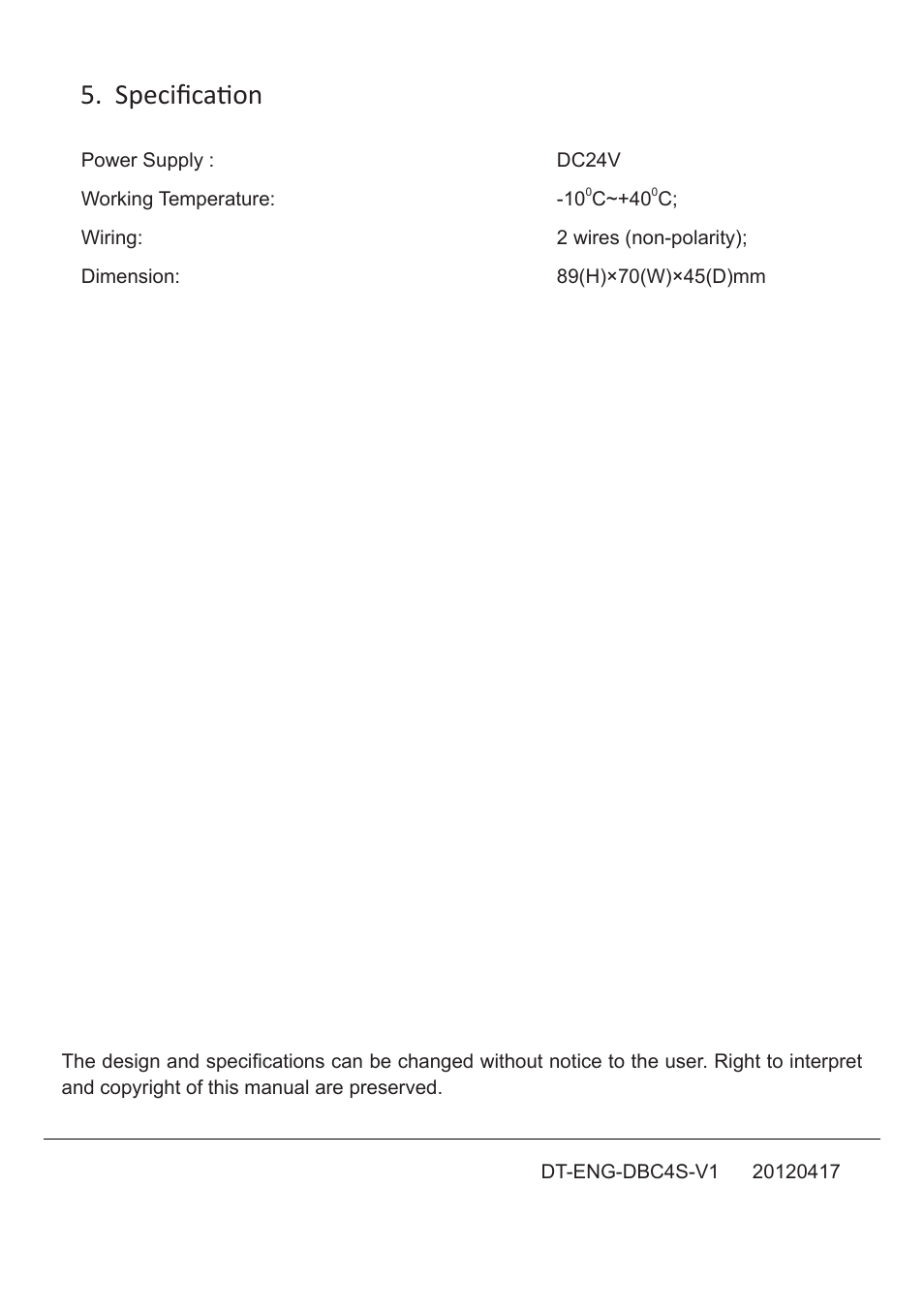 Specification | V-Tech DT-DBC4S Manual User Manual | Page 4 / 4