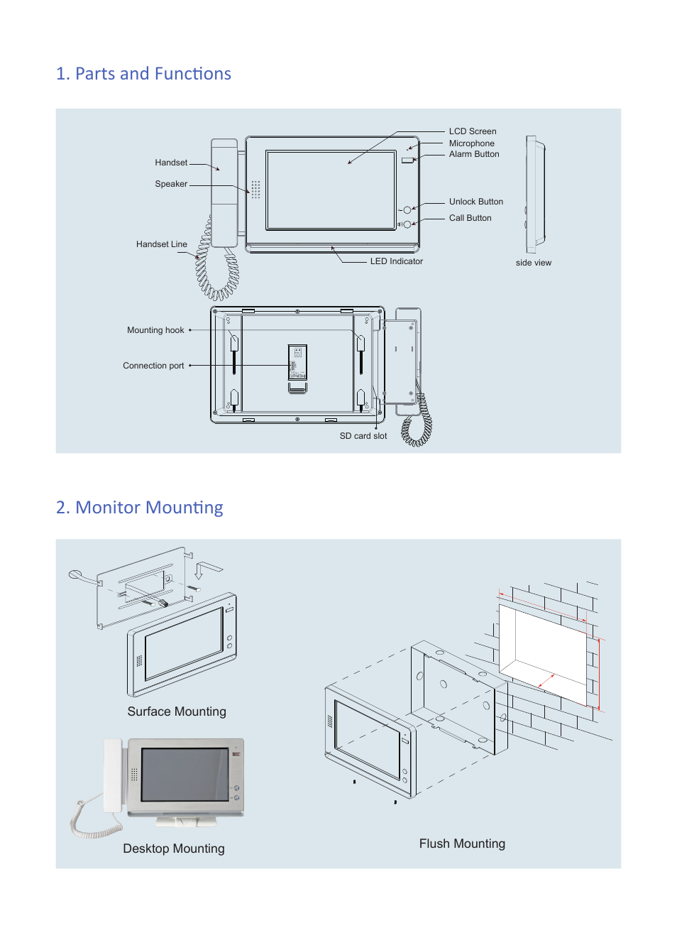 Parts and functions 2. monitor mounting | V-Tech G21 Info User Manual | Page 2 / 4