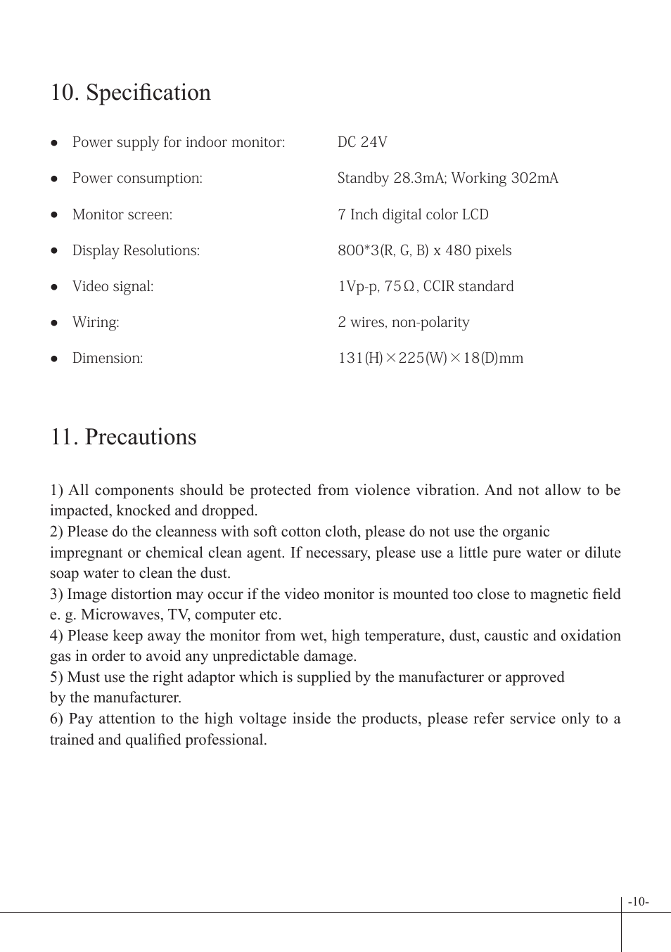 Specification 11. precautions | V-Tech DT47 Manual User Manual | Page 11 / 12