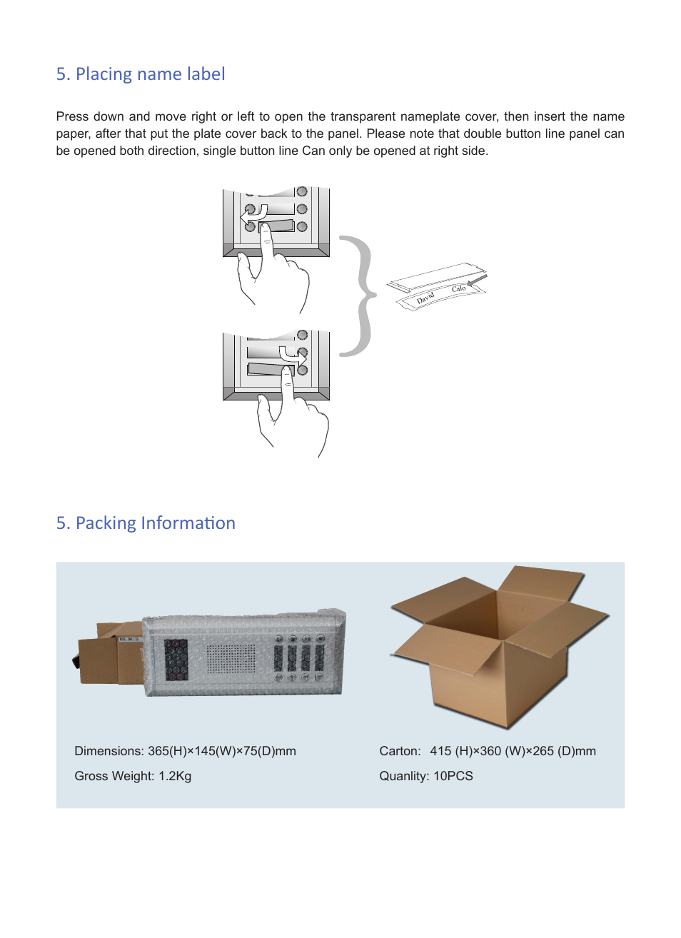 Packing information 5. placing name label | V-Tech DMR11 Info User Manual | Page 6 / 6