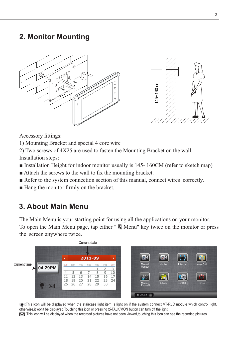 Monitor mounting 3. about main menu | V-Tech VT27 Manual User Manual | Page 3 / 16