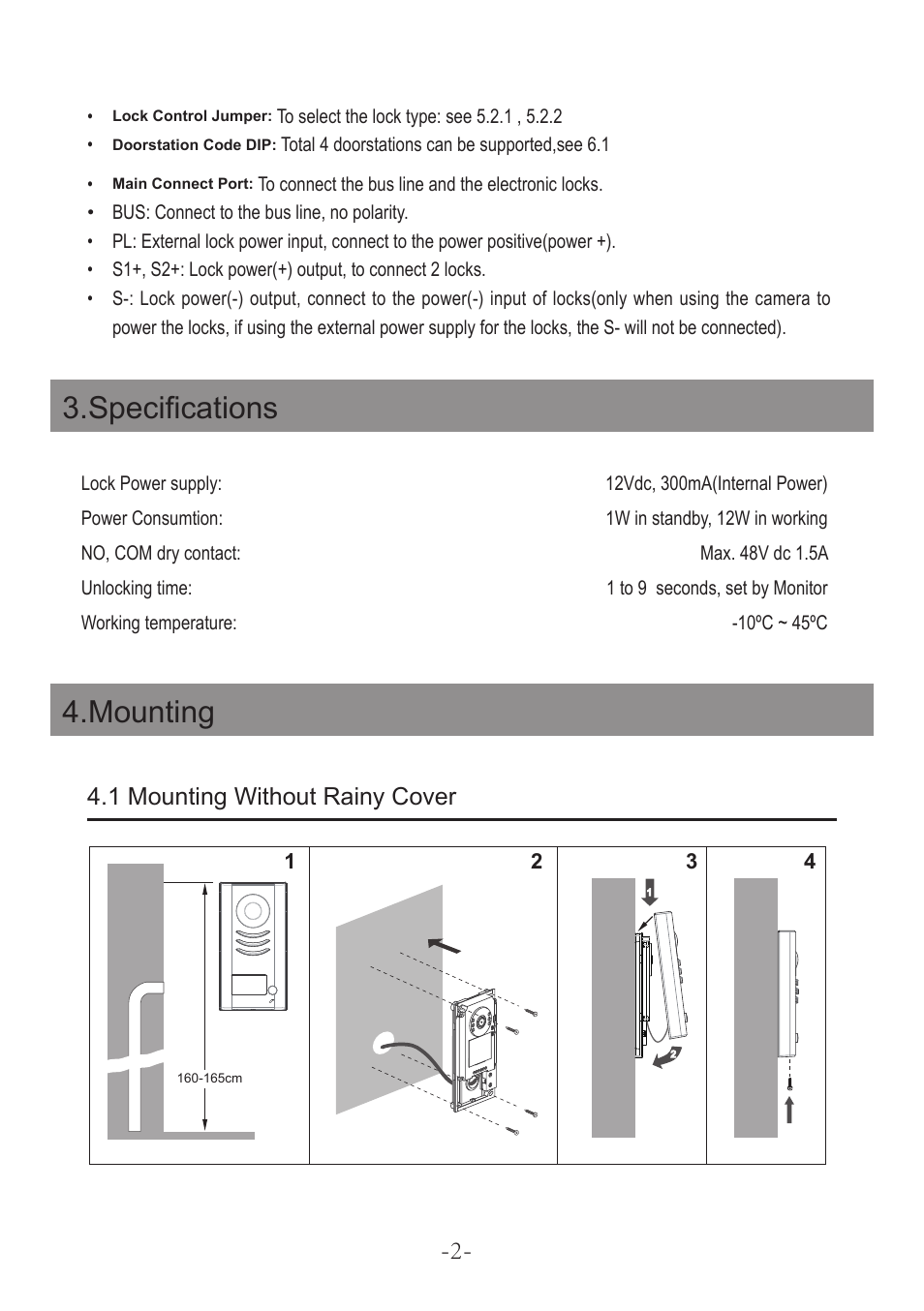 Specifications, Mounting, 1 mounting without rainy cover | V-Tech DT592 Manual User Manual | Page 4 / 16