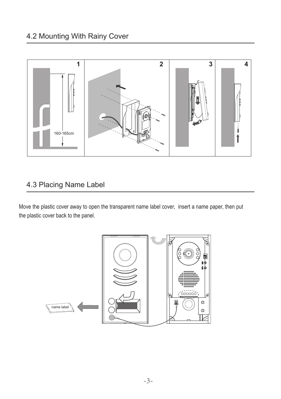 2 mounting with rainy cover, 3 placing name label | V-Tech DT592 Manual User Manual | Page 5 / 16