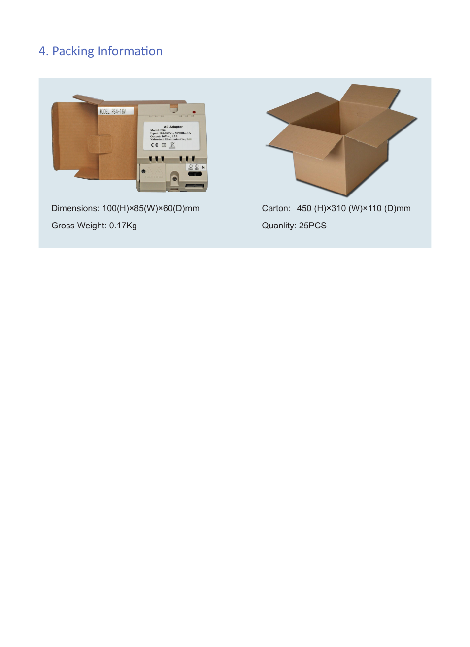 Packing information | V-Tech PS4-16V Info User Manual | Page 3 / 3