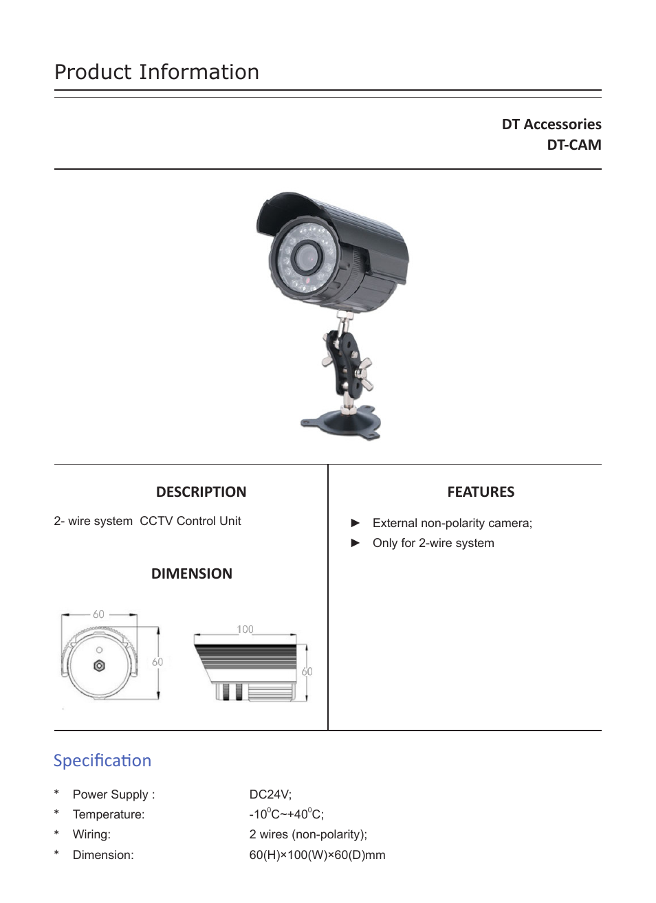 V-Tech DT-CAM Info User Manual | 1 page