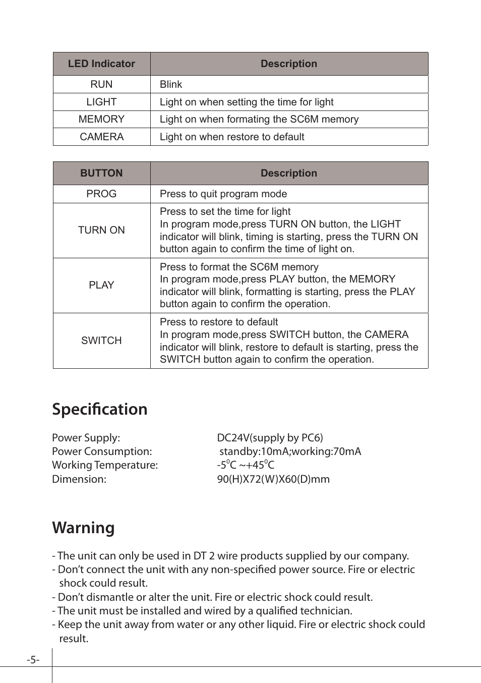 Specification warning | V-Tech SC6M Manual User Manual | Page 6 / 8