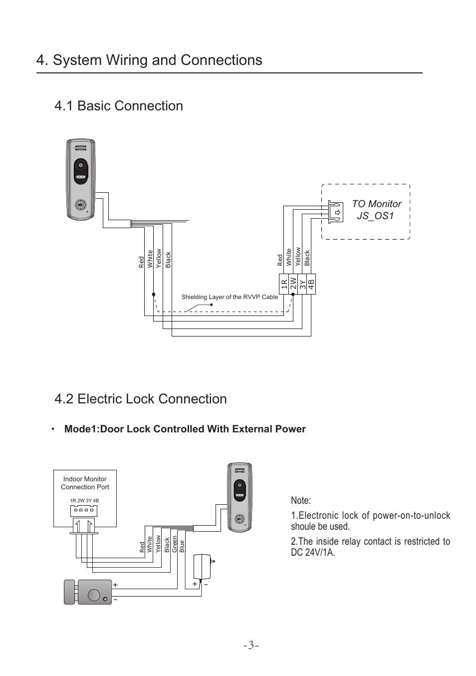 System wiring and connections, 1 basic connection, 2 electric lock connection | V-Tech VT595 Manual User Manual | Page 3 / 4
