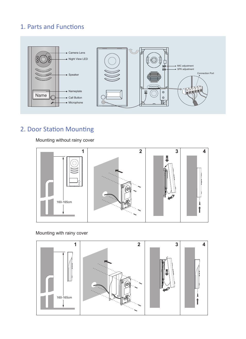 Parts and functions 2. door station mounting | V-Tech VT592 Info User Manual | Page 2 / 3