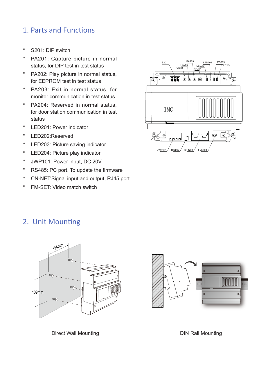 Parts and functions 2. unit mounting | V-Tech C5-IMC Info User Manual | Page 2 / 3