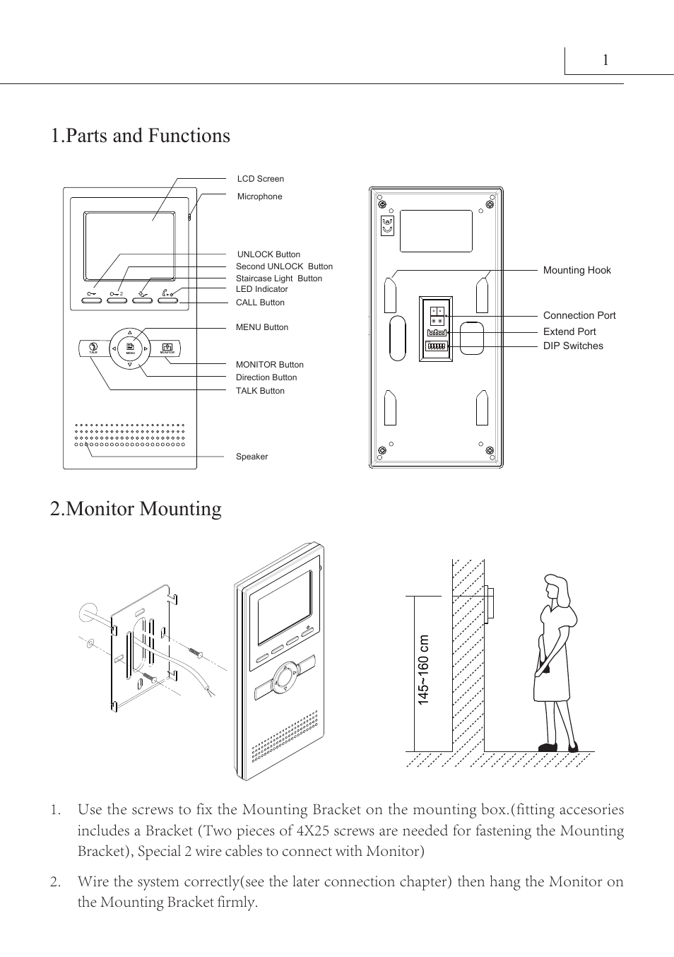 Parts and functions 2.monitor mounting | V-Tech DT16_D3 Manual User Manual | Page 5 / 12