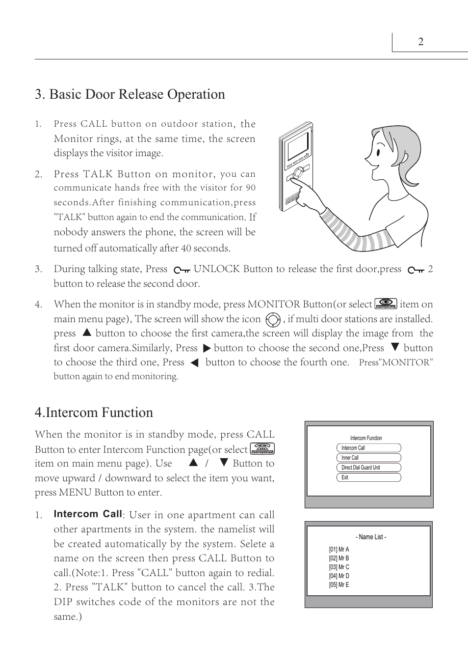 Basic door release operation 4.intercom function | V-Tech DT16_D3 Manual User Manual | Page 6 / 12