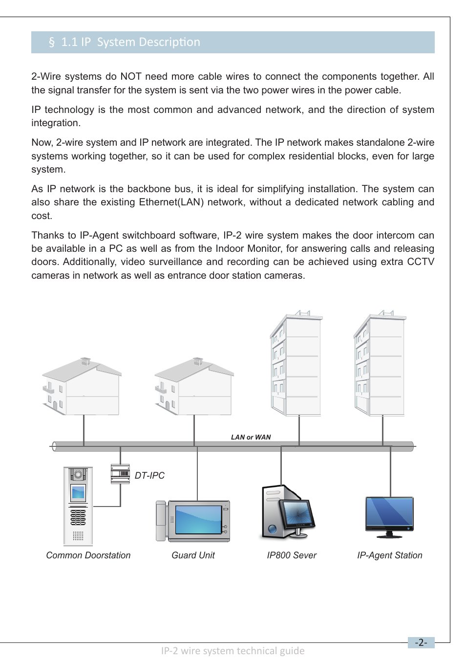 1 ip system description, Ip-2 wire system technical guide -2 | V-Tech DT-IP Technical Guide User Manual | Page 3 / 104