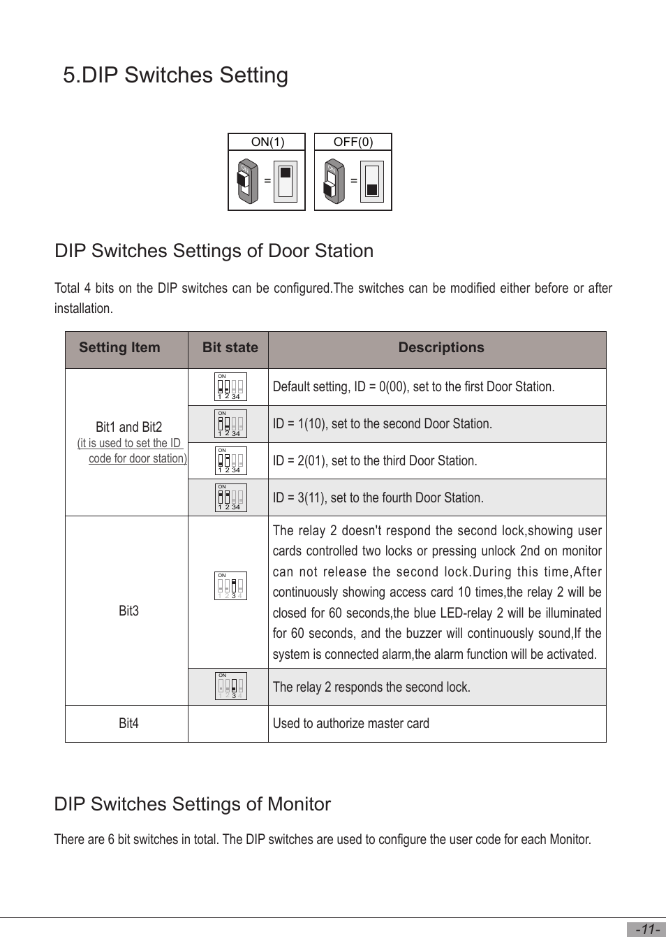 Dip switches setting | V-Tech DT596F_ID Manual User Manual | Page 13 / 20