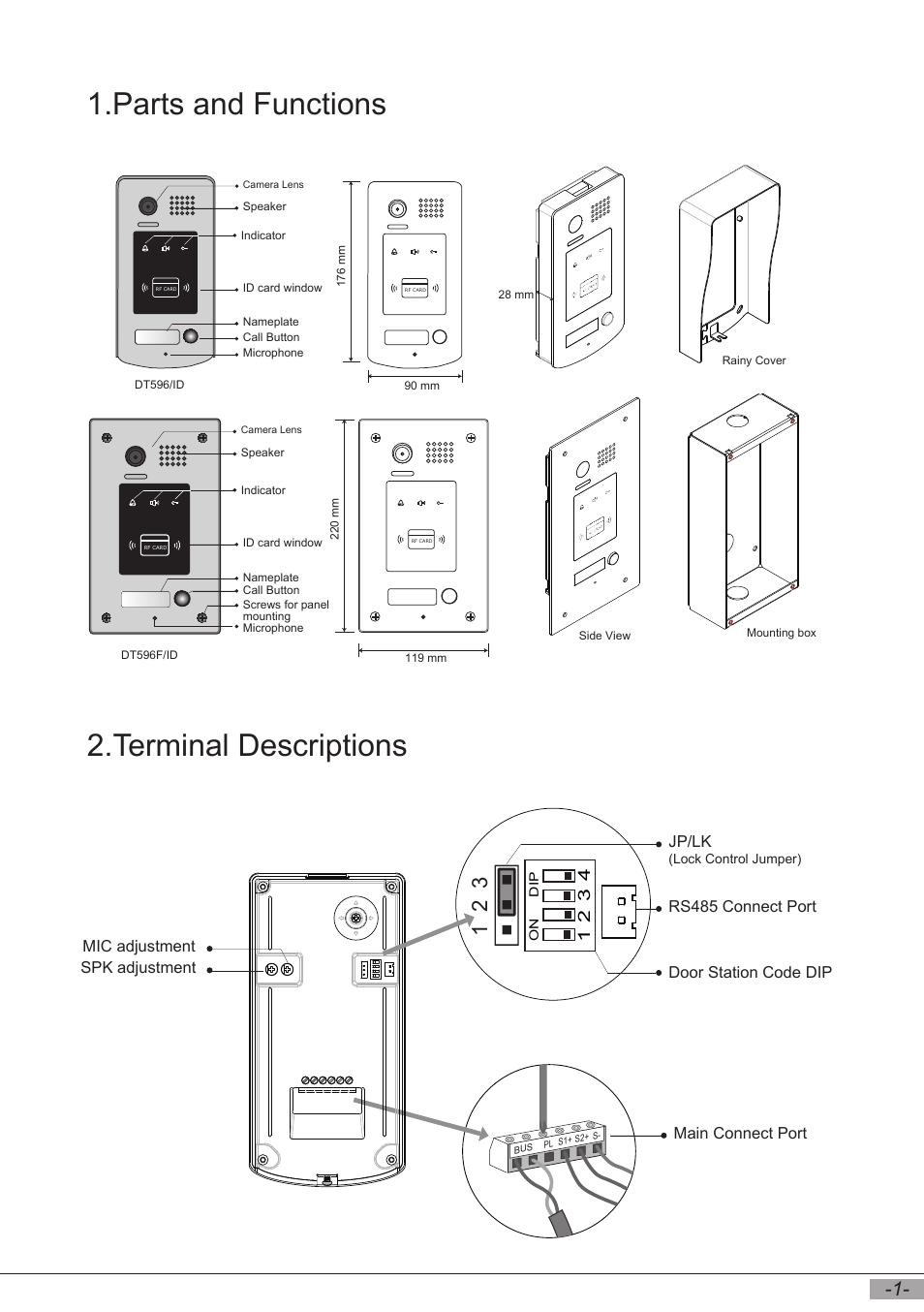 Parts and functions 2.terminal descriptions | V-Tech DT596F_ID Manual User Manual | Page 3 / 20