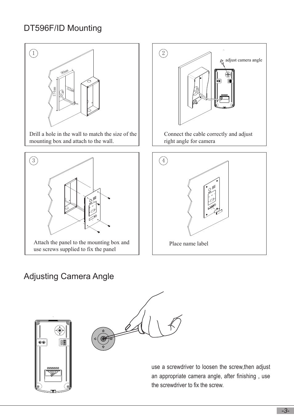 Dt596f/id mounting, Adjusting camera angle | V-Tech DT596F_ID Manual User Manual | Page 5 / 20