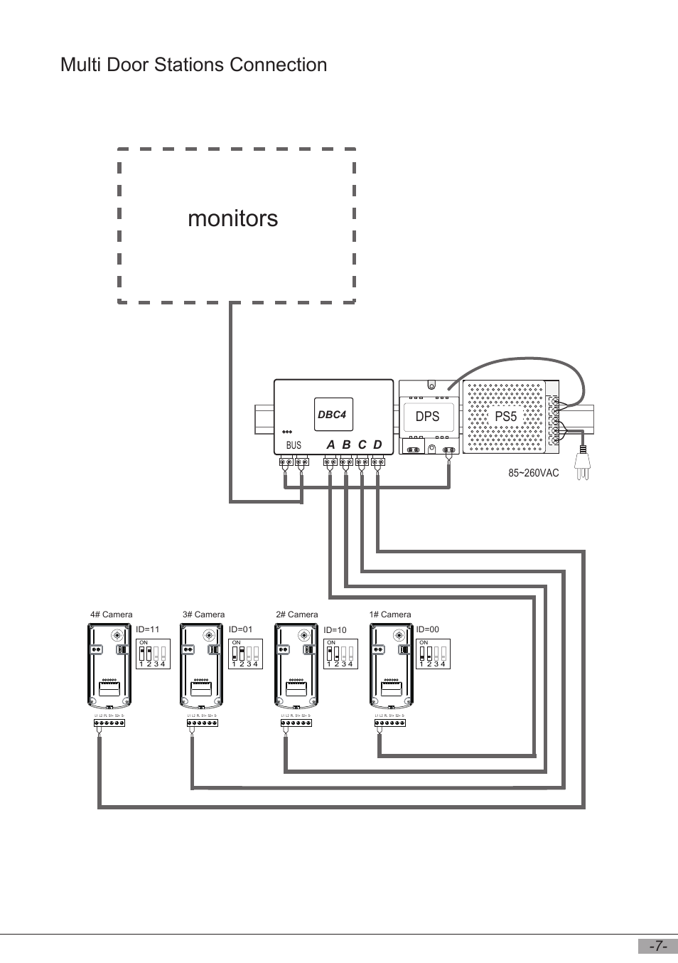 Monitors, Multi door stations connection, Dps ps5 | A b c d | V-Tech DT596F_ID Manual User Manual | Page 9 / 20