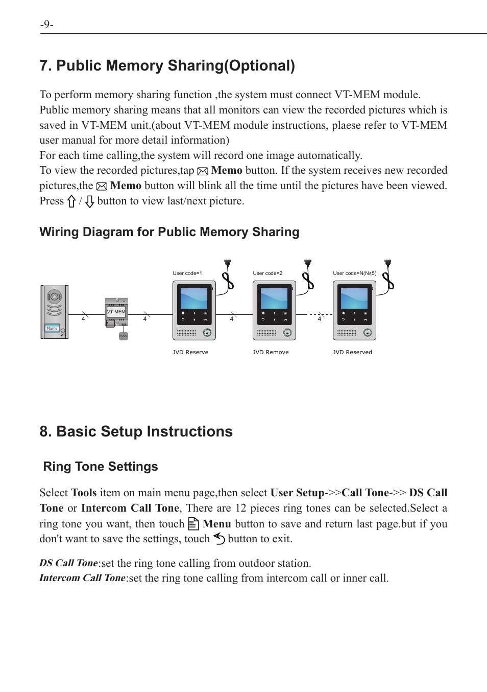 Set the ring tone calling from outdoor station, Ds call tone, Intercom call tone | V-Tech VT24 Manual User Manual | Page 10 / 16