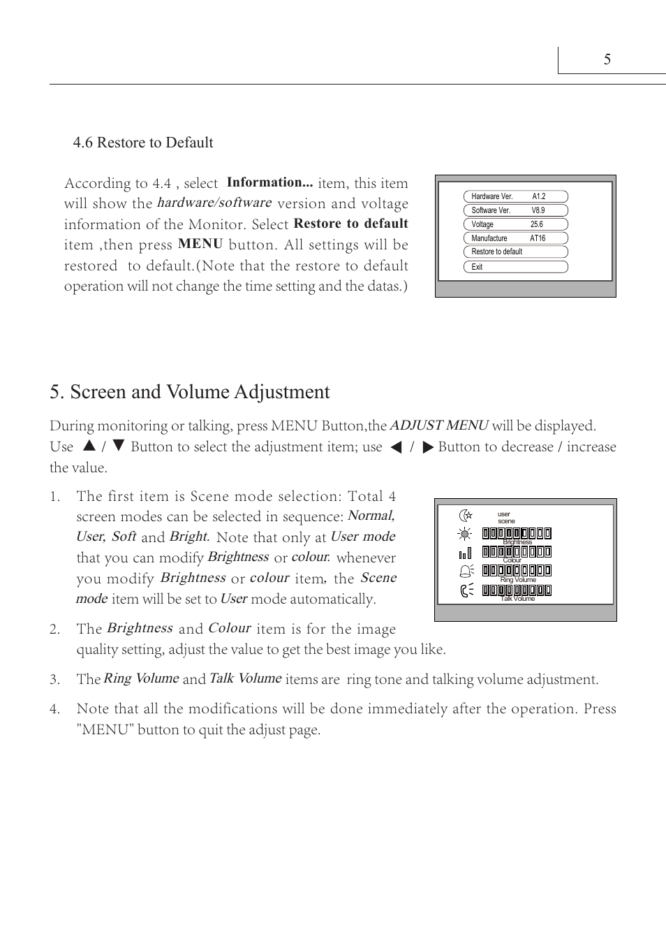 Screen and volume adjustment | V-Tech AT16_D4 Manual User Manual | Page 8 / 12