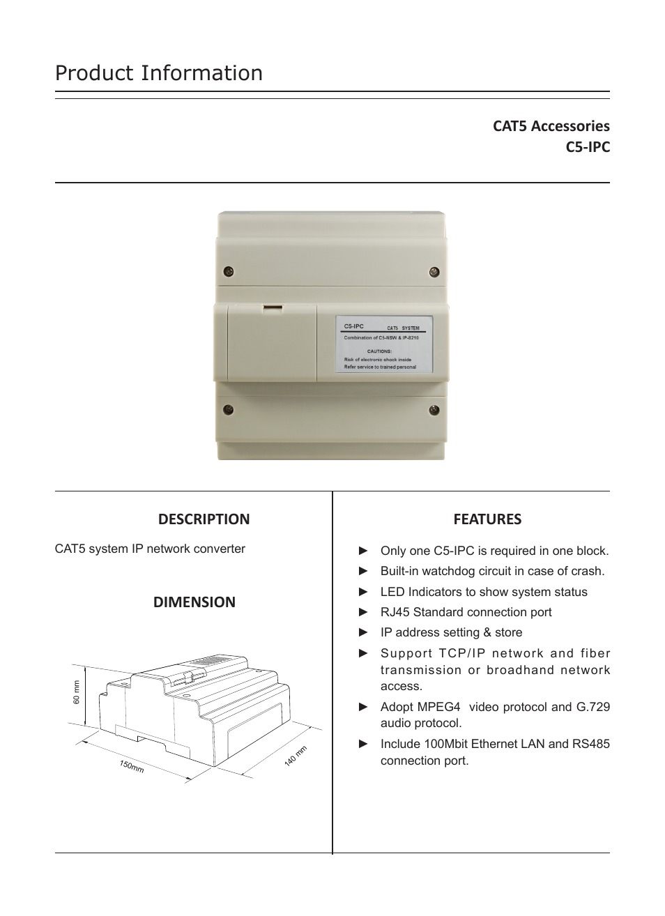 V-Tech C5-IPC Info User Manual | 3 pages