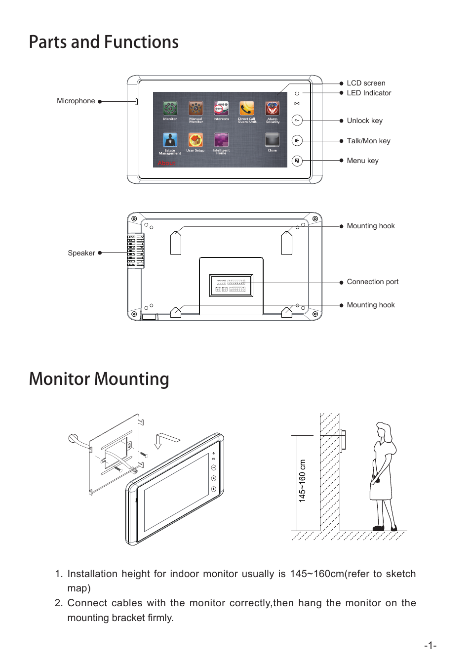Parts and functions monitor mounting | V-Tech AT27_TD7 Manual User Manual | Page 3 / 8