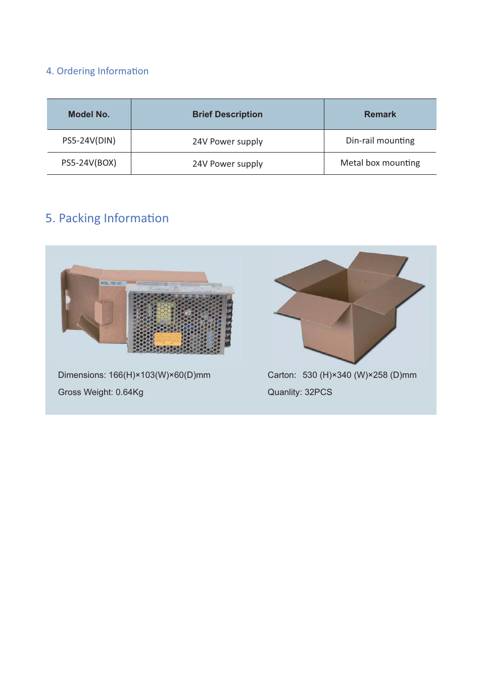 Packing informaɵ on | V-Tech PS5-24V Info User Manual | Page 3 / 3