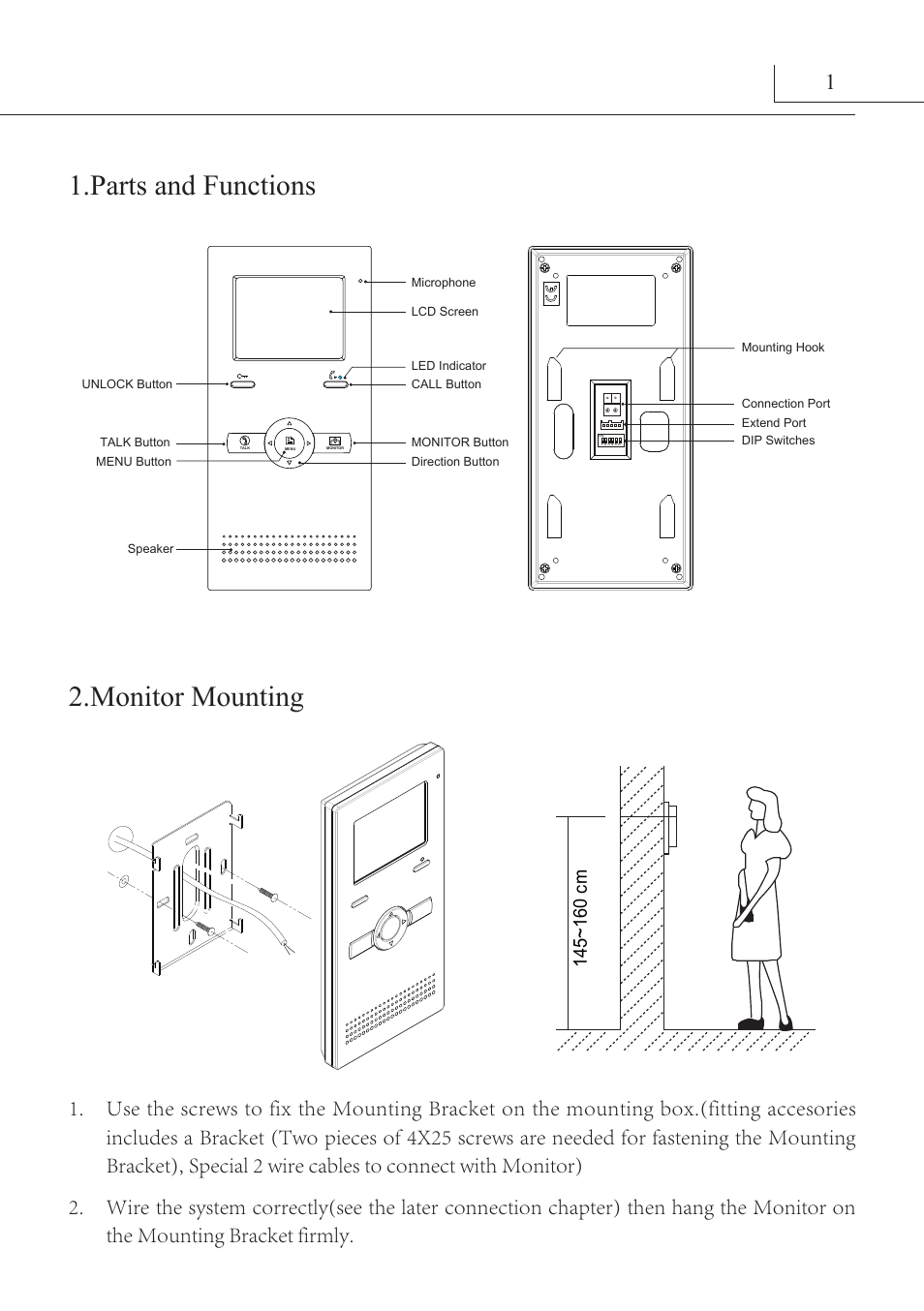 Parts and functions 2.monitor mounting | V-Tech DT16_D3AL Manual User Manual | Page 5 / 12