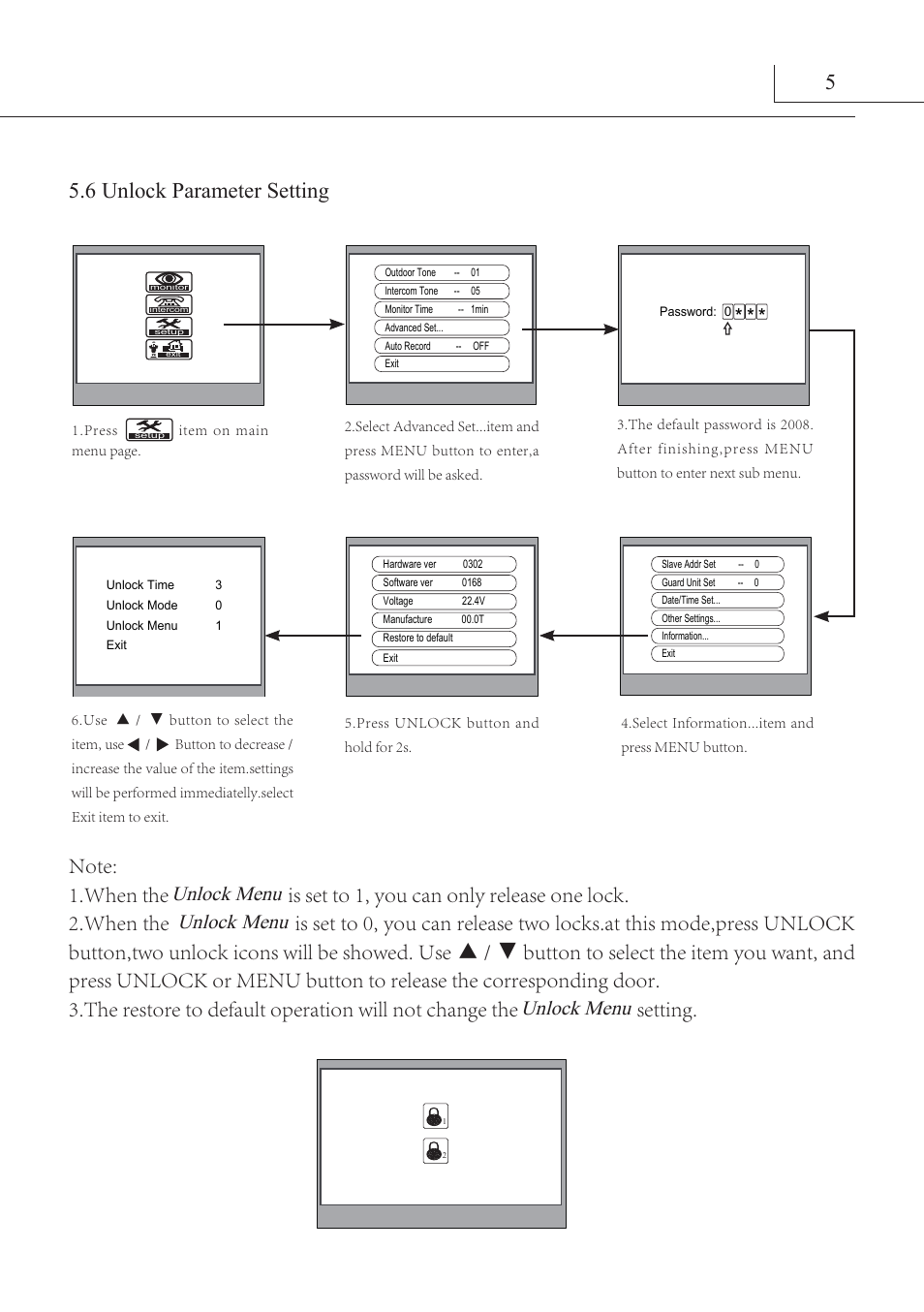 Setting. 5, Unlock menu | V-Tech DT16_D3AL Manual User Manual | Page 9 / 12