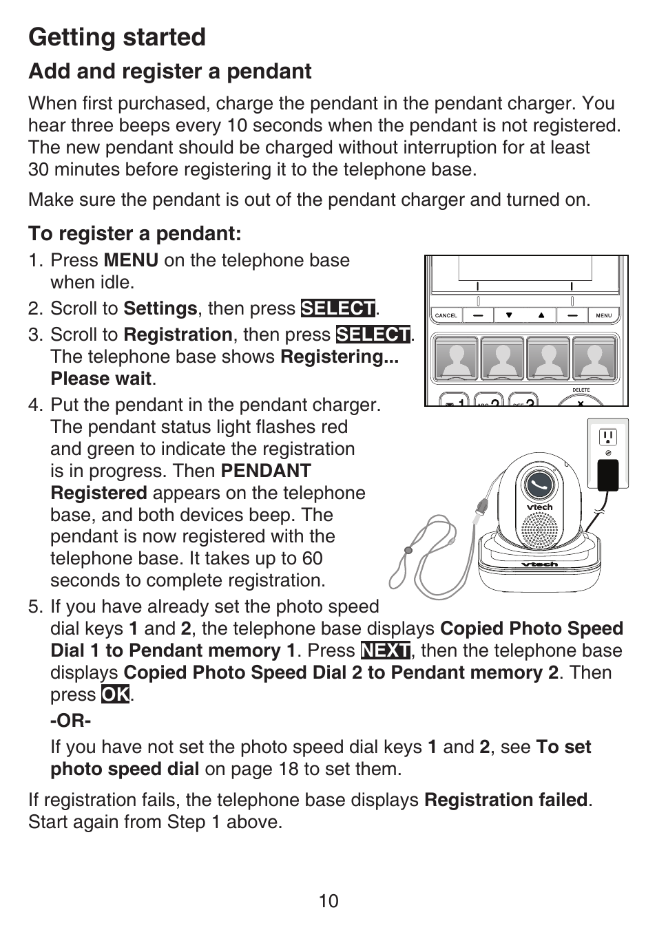 Add and register a pendant, Getting started | VTech SN6197_-2 Abridged manual User Manual | Page 16 / 93