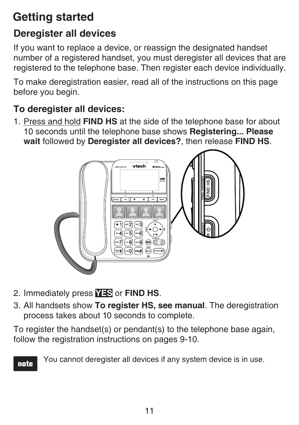 Deregister all devices, Getting started | VTech SN6197_-2 Abridged manual User Manual | Page 17 / 93