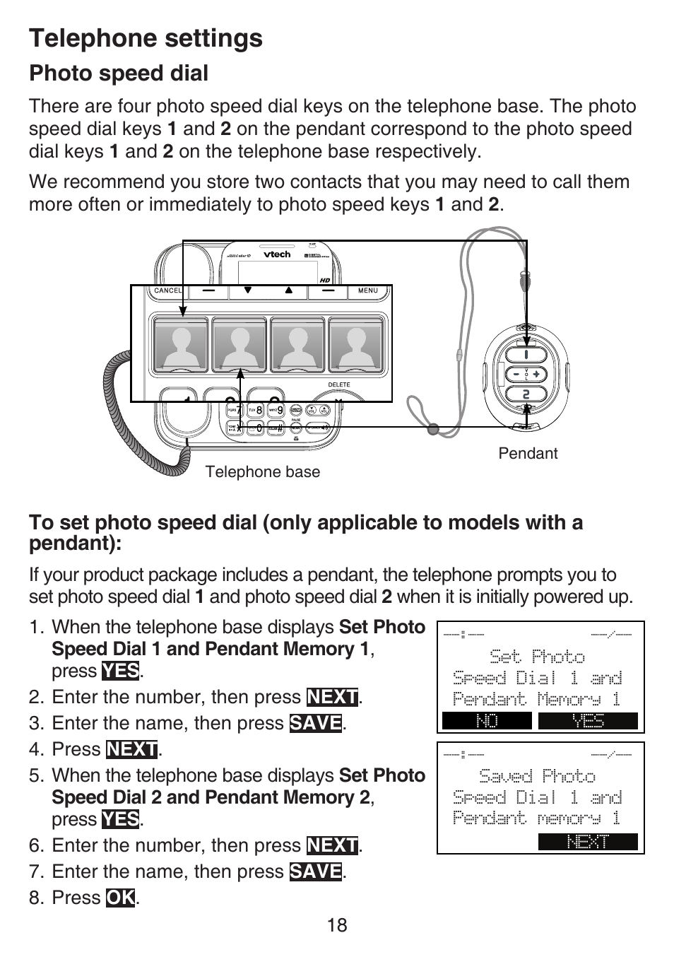 Telephone settings, Photo speed dial | VTech SN6197_-2 Abridged manual User Manual | Page 24 / 93
