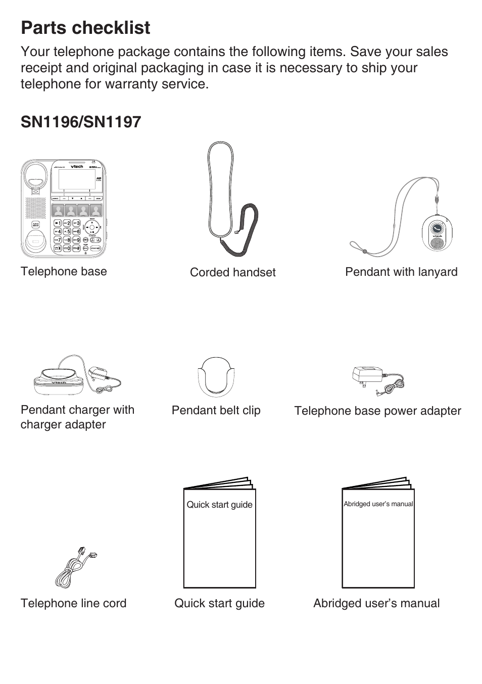 Parts checklist | VTech SN6197_-2 Abridged manual User Manual | Page 3 / 93